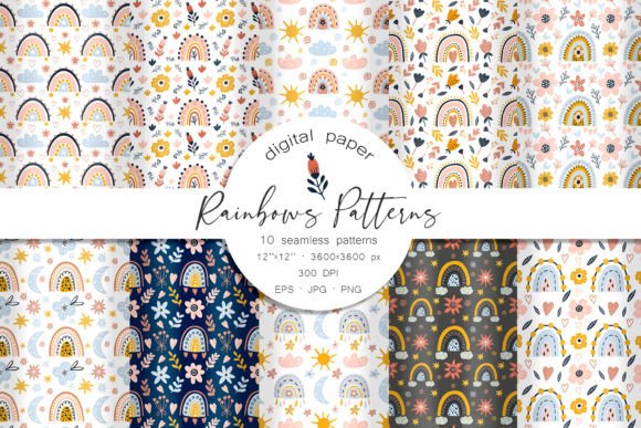 Download Rainbows and Flowers Seamless Patterns - Premium Bundle
