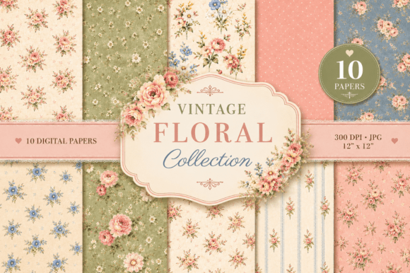 Download 10 Shabby Chic Floral Digital Papers - Floral digital paper Collection