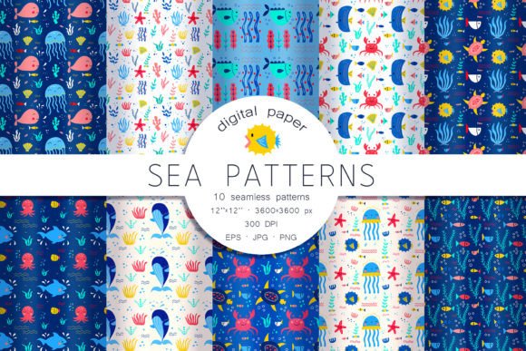 Download Sea Animals Patterns. Kids Patterns - Premium Bundle