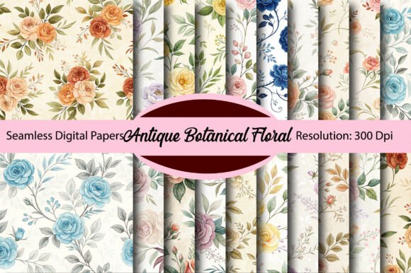 Download Antique Botanical Floral Digital Paper - Floral digital paper Collection