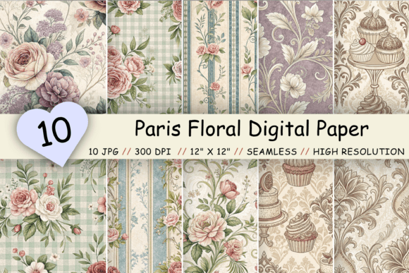 Download Paris Floral Digital Paper Pack, Elegant - Floral digital paper Collection