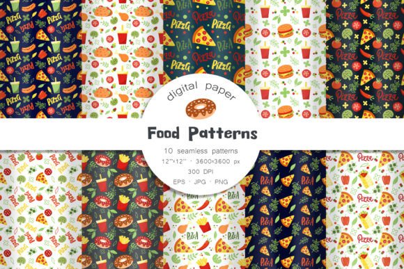 Download Food Patterns. Fast Food Background - Premium Bundle